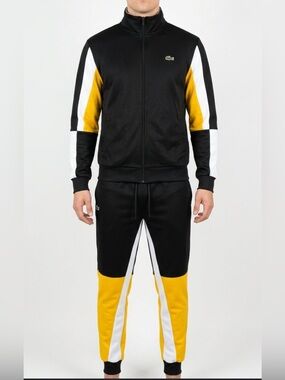 Lacoste Black, Yellow & White Colorblock Tracksuit Jacket and Pants Set